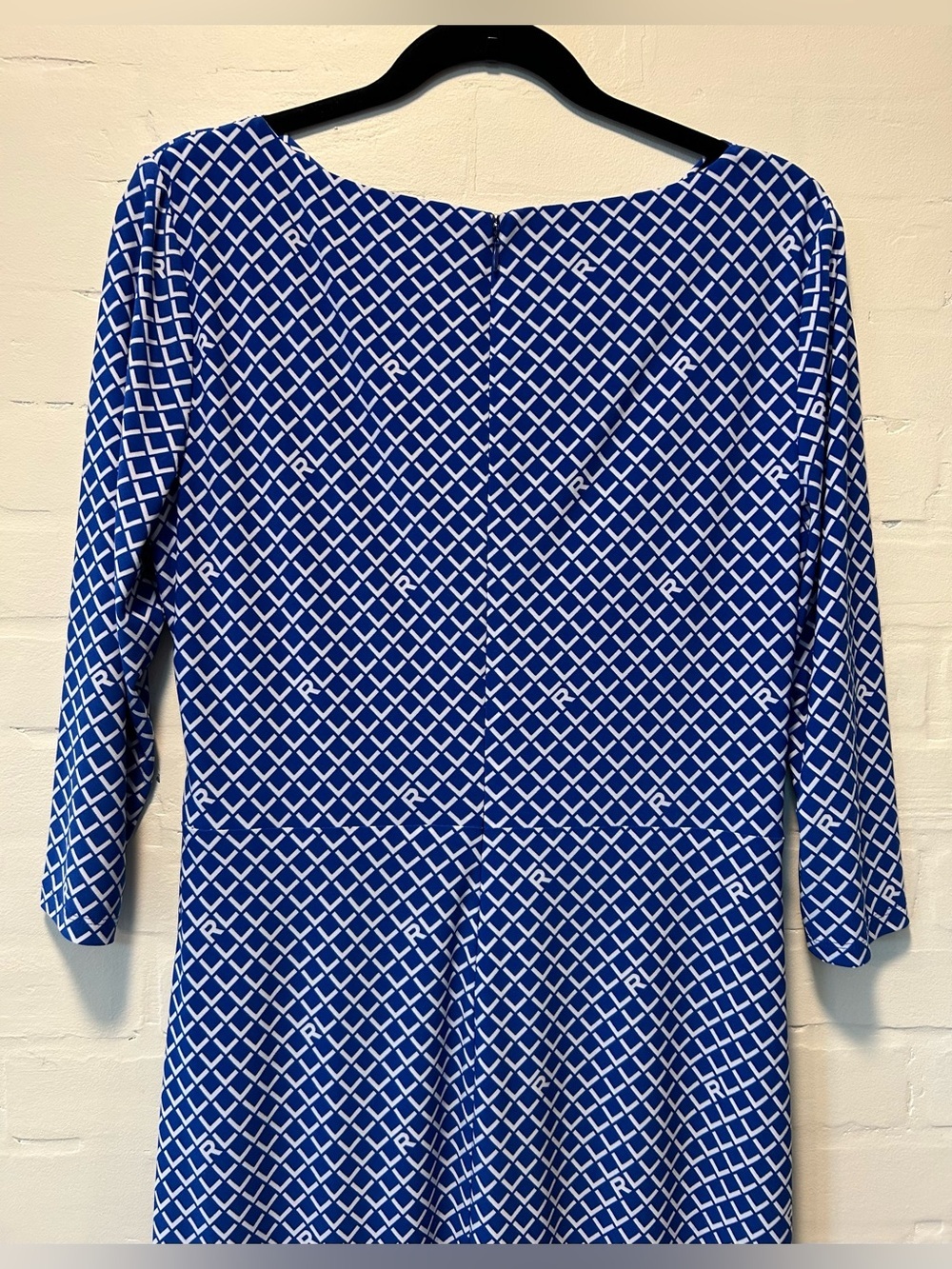 Lauren Ralph Lauren Blue Logo Print Faux Wrap Sheath Dress Sz 12 Career Classic - Picture 7 of 8